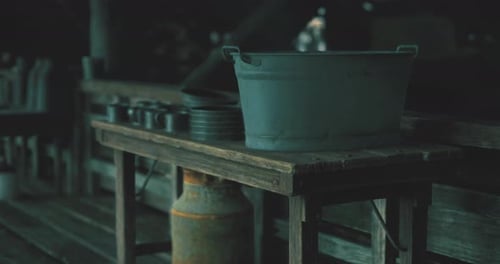 Rustic Farm Equipment Close Up Pan