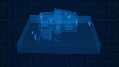 3D Blueprint of a House with Transparent Walls