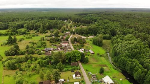 Aerial View of a Russian Village on a Summer Day