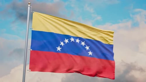 Realistic Venezuelan Flag Waving Animation with Blue Sky