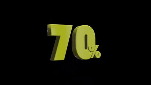 Rotating Yellow 3D Seventy Percent Numeric Animation