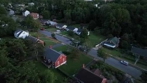 Aerial Evening View of an American Suburban Neighborhood