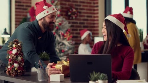 Corporate Christmas Party With Gift Giving in Office