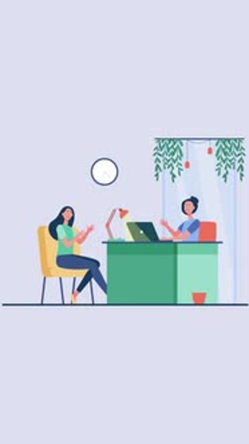 2 Woman Talking About Business In Coworking Center Vertical