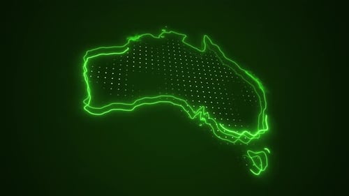 Neon Green Map of Australia Digital Glow Animation