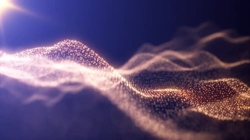 Abstract looping yellow orange energy waves from futuristic hi-tech particles, 4k video, 60 fps