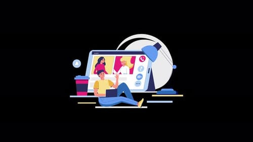 Flat Design Animation of Person Engaging in Online Video Call