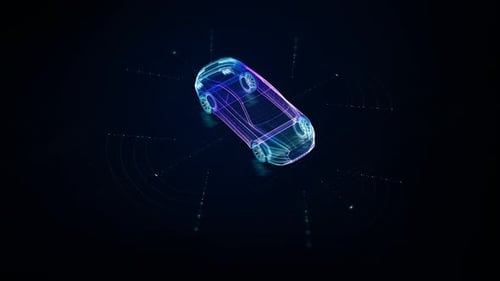 Futuristic Holographic Car Wireframe Rotating for Technology Presentations