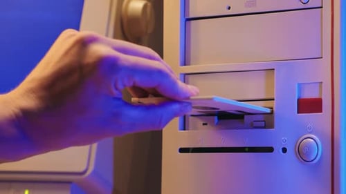 Floppy Disc FDD Close Up Using Diskette for Old PC Computer Macro Archive Programme or Music