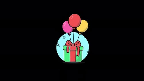 Gift Box with Balloons. Celebration Concept Animation Video - Transparent