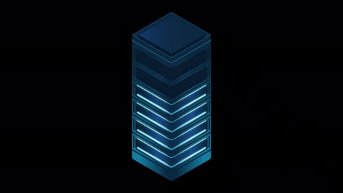 Isometric futuristic server animation. Isometric database or data center. Abstract blockchain