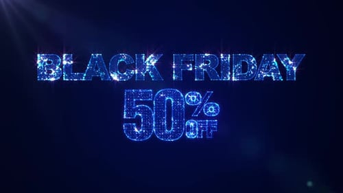 Black Friday 50% Off Sale Text Animation with Blue Glitter