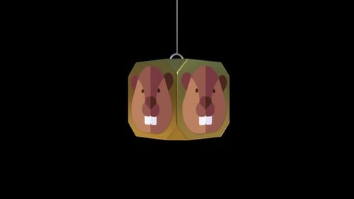 Animated Rotating Geometric Prism with Flat Design Beaver Faces