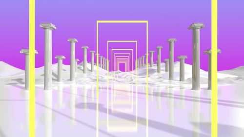 Futuristic Abstract Journey Through Glowing Geometric Corridor