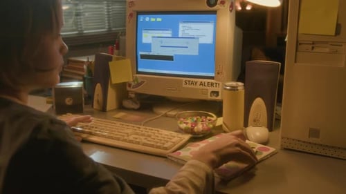 Back View Boy using Computer in 90s