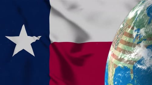 Waving Texas Flag and Spinning Earth Globe Animation