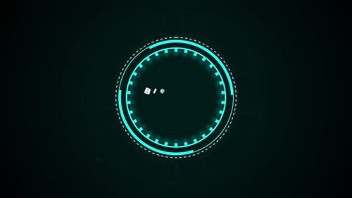 Abstract futuristic animated circular interface element on dark blue technology background