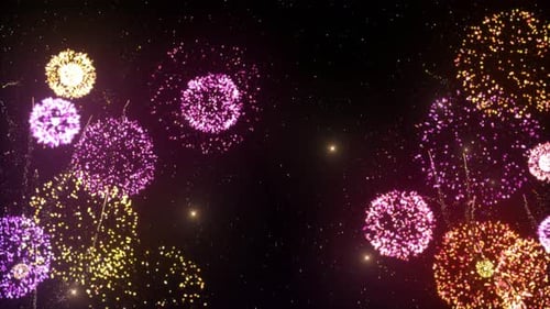 Colorful Fireworks Exploding Against Starry Night Sky for Celebrations
