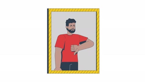 Angry black man in mirror giving thumb down disapproval 2D character animation