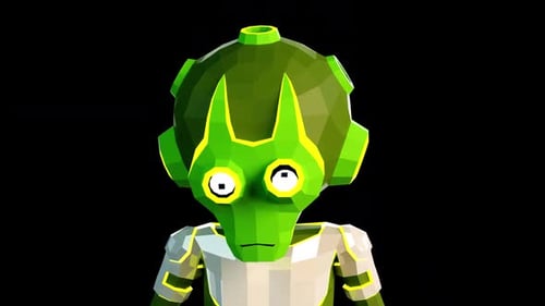 Animated Low Poly Alien Character with Blinking Eyes and Moving Mouth