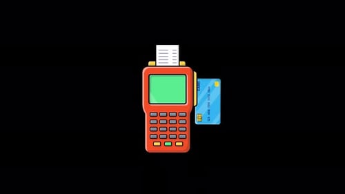 Animated POS Machine with Bank Card. Payment Concept Video - Transparent