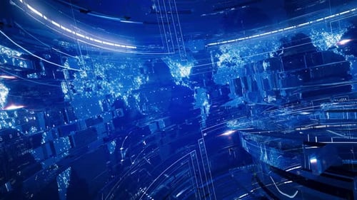 Futuristic Blue Digital World Map Technology Background