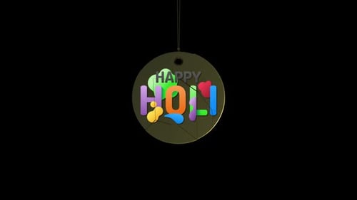 Happy Holi Colorful Text Reveal on Decorative Gold Tag