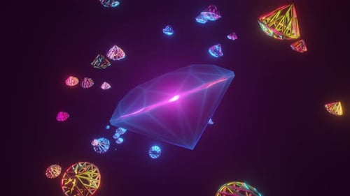 Neon Glowing Diamonds Abstract Loop Background