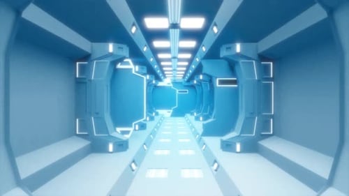 Blaue futuristische und technologische Tunnelöffnungstüren Transition 4K