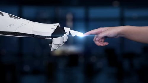 Futuristic Interaction Between Human Hand and Robotic Hand Representing Customer Relationship Manage