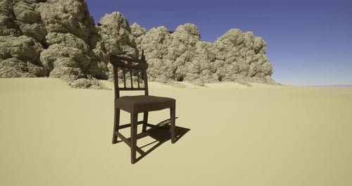 Chair Placed in a Barren Desert Landscape Under a Clear Sky