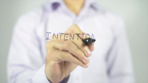 Writing the word intention on a Clear Surface
