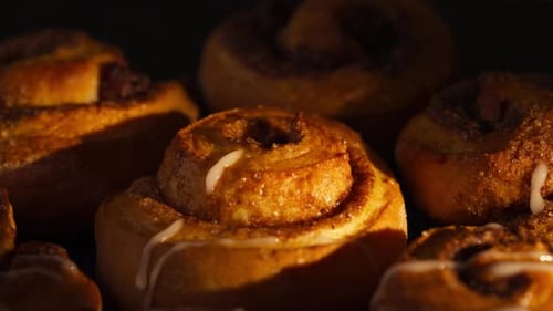 Iced Cinnamon Rolls Delicious Golden Close-Up