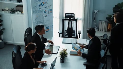 Top view of diverse marketing team prepare for business meeting. Directorate.