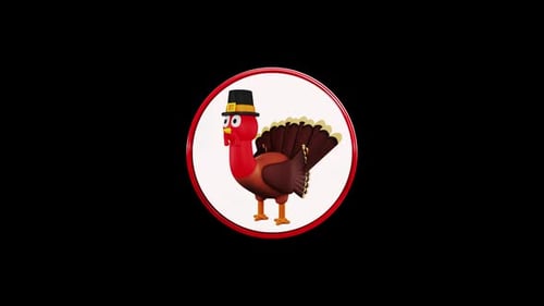 Animated 3D Thanksgiving Turkey Pilgrim Icon Rotation