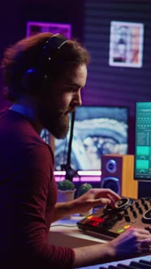 Vertical Video Artist Improving the Sound Quality of Audio Recordings in Home Studio