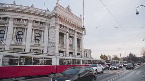 Urban Transportation Concept - Tram and Cyclist on City