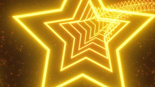 Flying Slowly Through Bright Glowing Gold Sparkle Yellow Star Tunnel - 4K