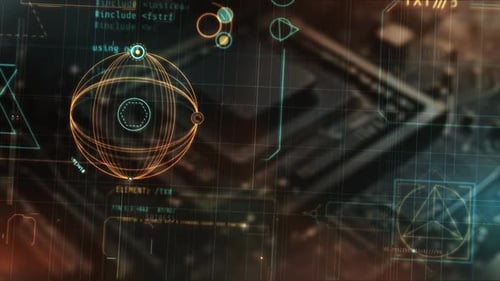 Computerplatine mit Datenanalyse mithilfe einer futuristischen Schnittstelle