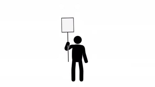 Una figura de palo levantando un cartel en blanco sobre su cabeza.