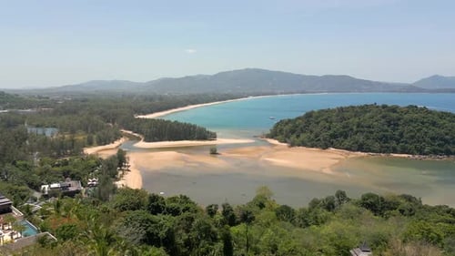 Aerial of Scenic Coast with Turquoise Sea and White Beaches in Phuket Thailand