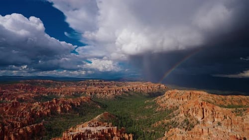 Storm Clouds And Rainbow Moving Across Spectacular Bryce Canyon Wilderness Time Lapse