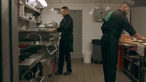 Professional chefs prepare gourmet meals in a busy restaurant kitchen