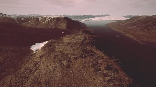 Aerial View of Fjord in Cold Winter Weather