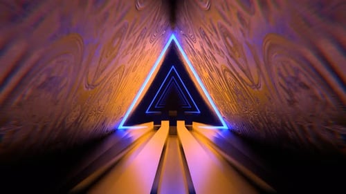 Blue And Orange Triangular Alien Neon Corridor Background Vj Loop I 4K
