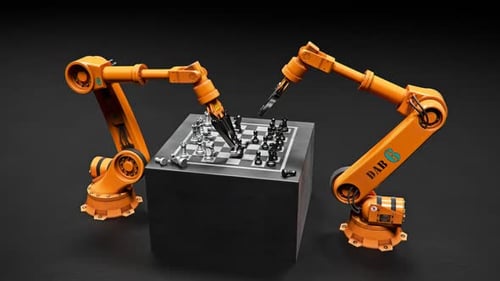 Industrial Robotic Arms Playing Chess Animation