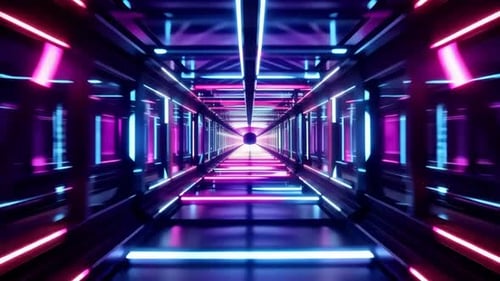 Futuristic Sci Fi Neon Tunnel with Pink and Blue Lights