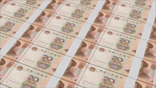 Seamless Loop of Scrolling Chinese 20 Yuan Banknotes