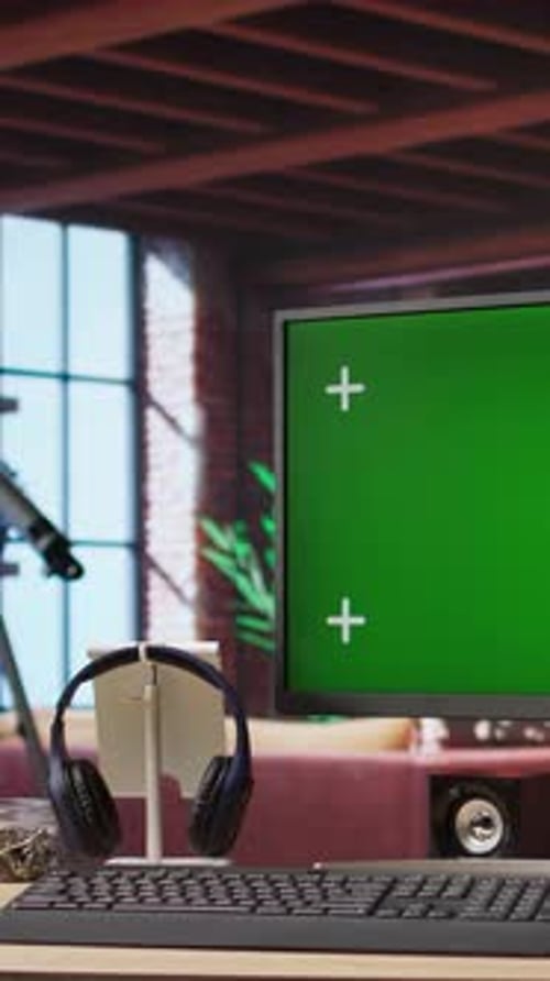 Vertical Video Chroma Key PC Display in Brick Wall Loft Room