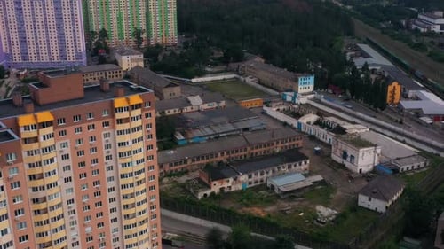Top View Old Residential Area Buildings in Eastern Europe